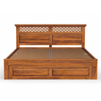 Wooden Flower Solid Sheesham Wood Bed with Floral Jaali Headboard Design