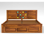 Bed Siramika – Solid Sheesham Wood Bed with Ceramic Tile Headboard Design