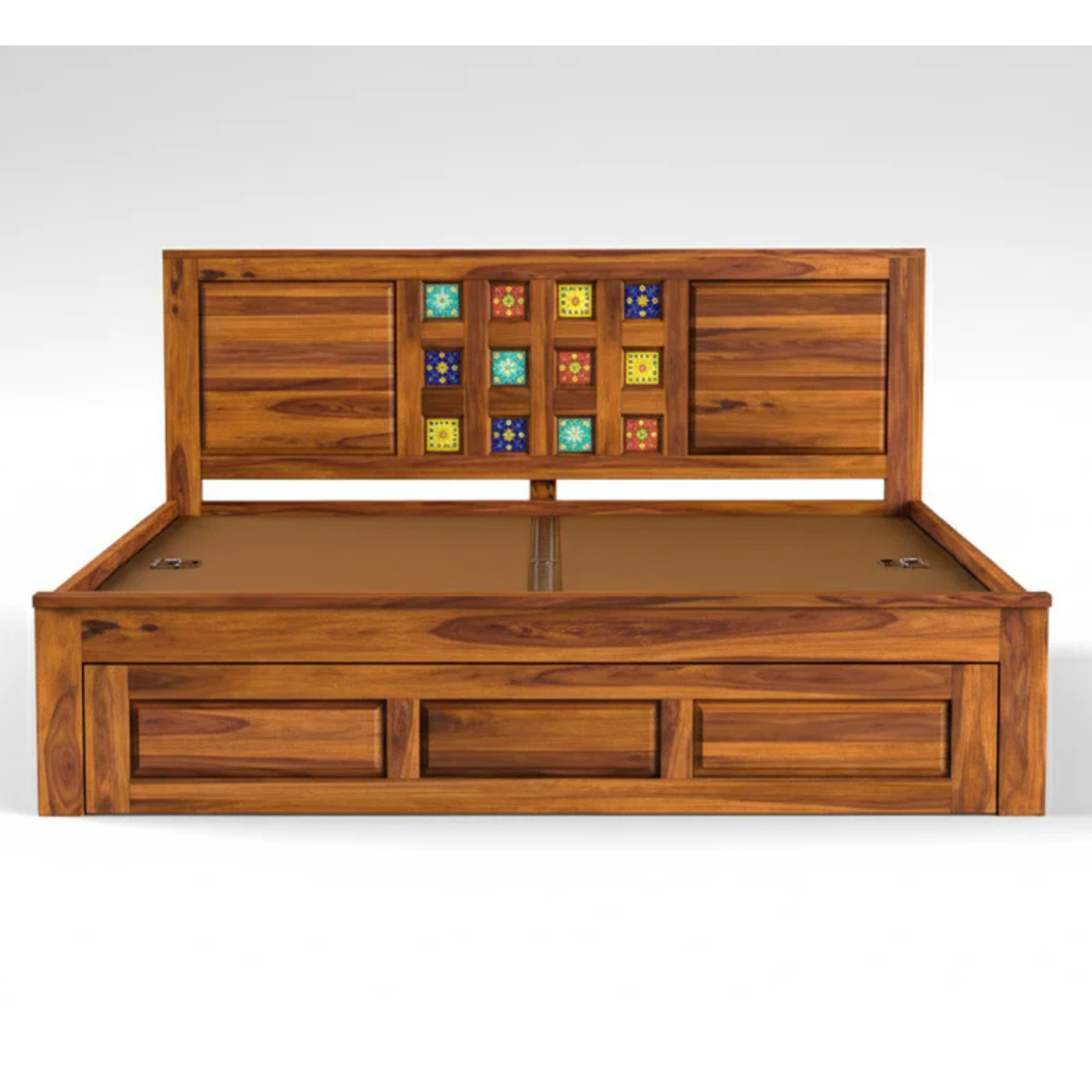Bed Siramika – Solid Sheesham Wood Bed with Ceramic Tile Headboard Design