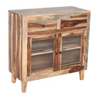 Cabinet flow glass Handcrafted Natural Wood Storage Cabinet with Textured Glass Doors