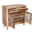 Cabinet flow glass Handcrafted Natural Wood Storage Cabinet with Textured Glass Doors