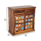 Handcrafted Solid Wood Storage Cabinet with Ceramic Tile Doors & Drawers