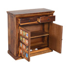 Handcrafted Solid Wood Storage Cabinet with Ceramic Tile Doors & Drawers