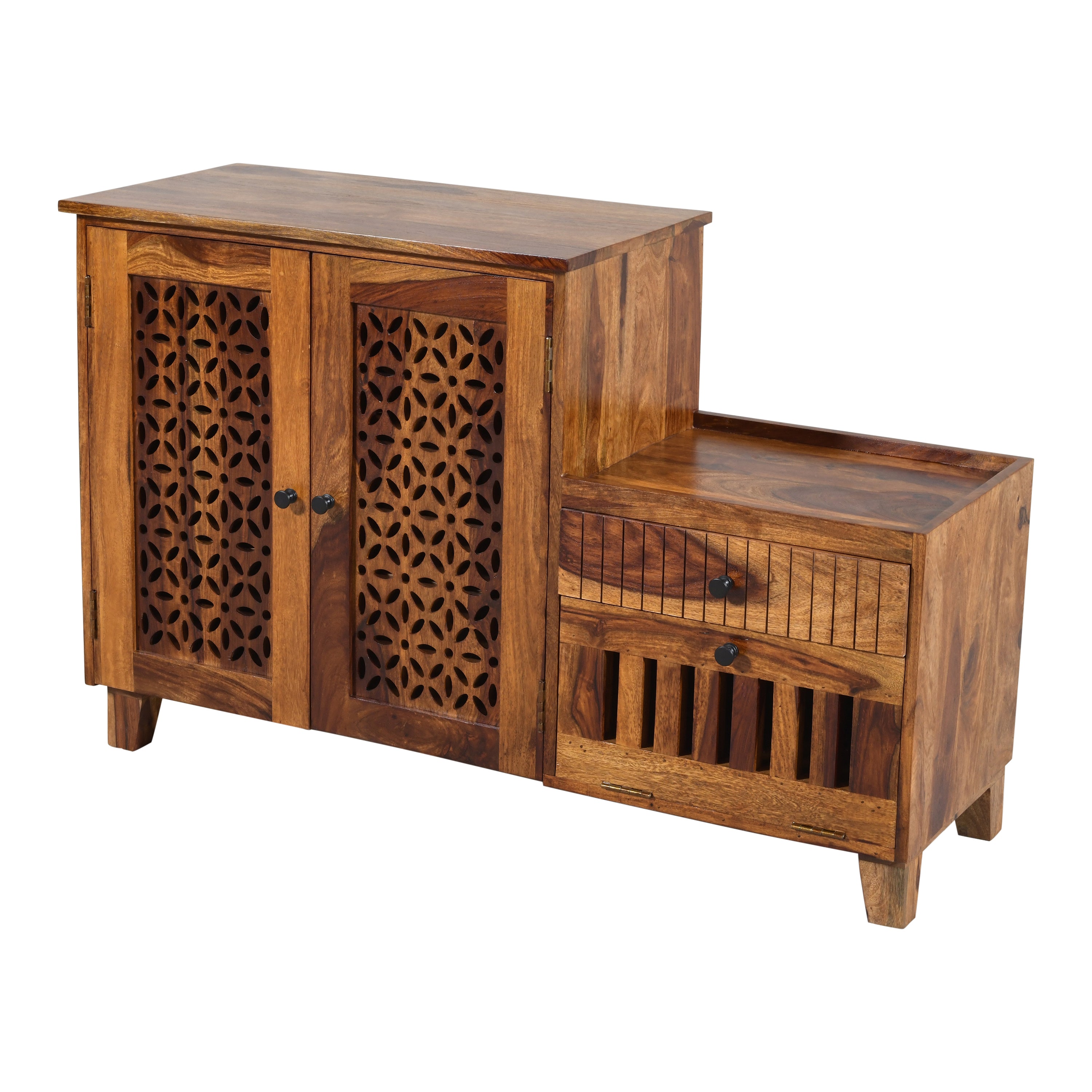 Solid Wood Shoe Rack Cabinet with Drawer & Storage