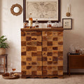 Solid Wood Bar Cabinet with Wine Rack, Shelves & Storage Drawers