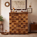 Solid Wood Bar Cabinet with Wine Rack, Shelves & Storage Drawers