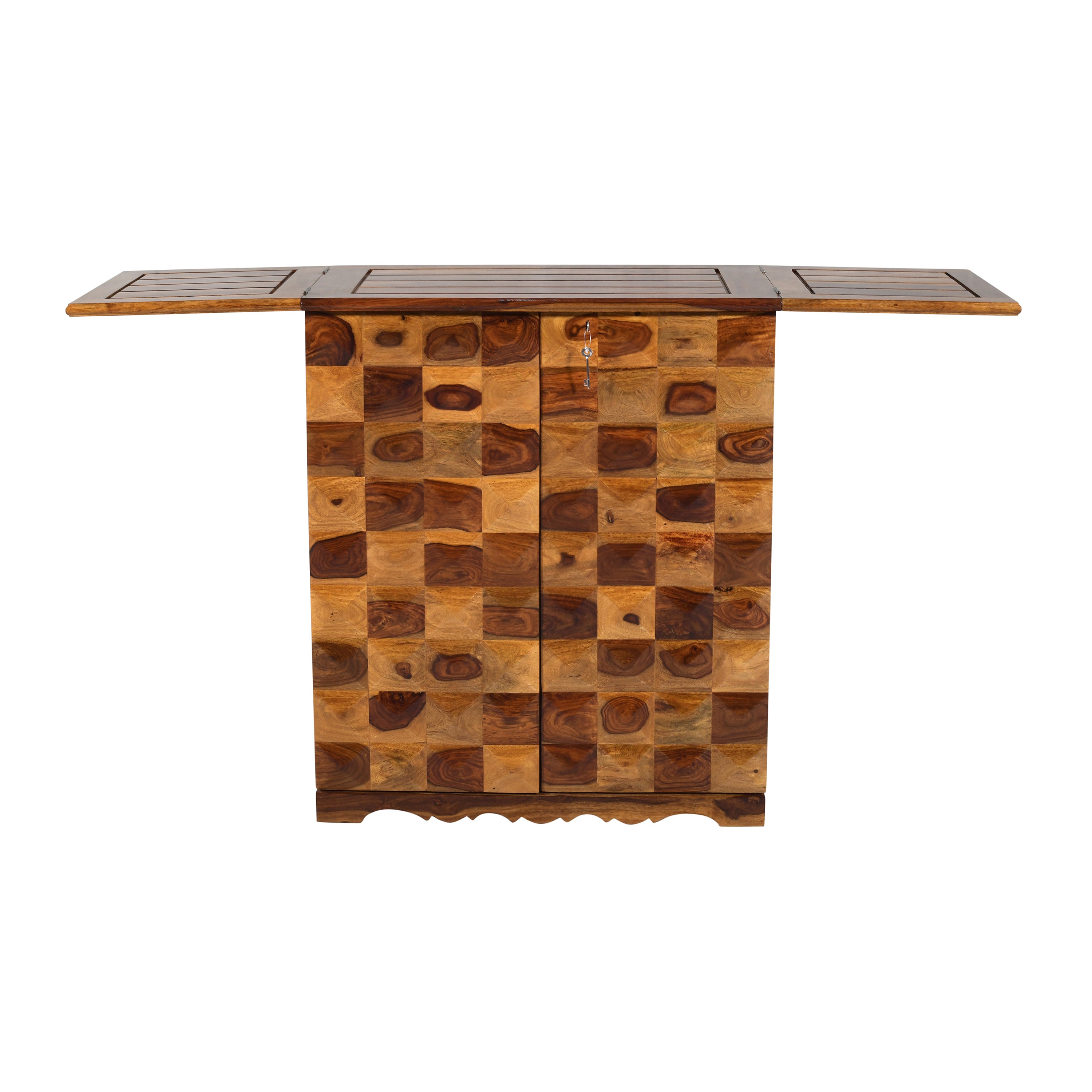 Solid Wood Bar Cabinet with Wine Rack, Shelves & Storage Drawers