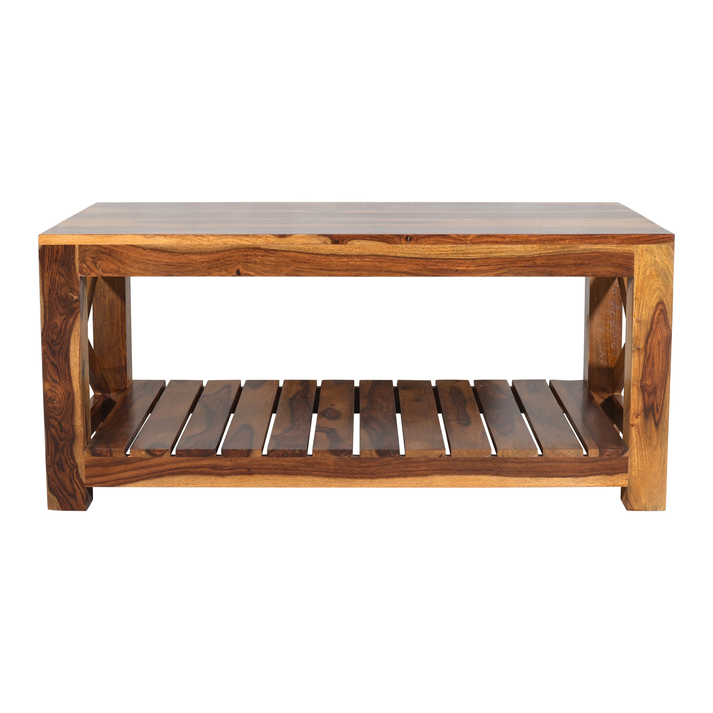 Solid Wood Coffee Table with Open Shelf Storage