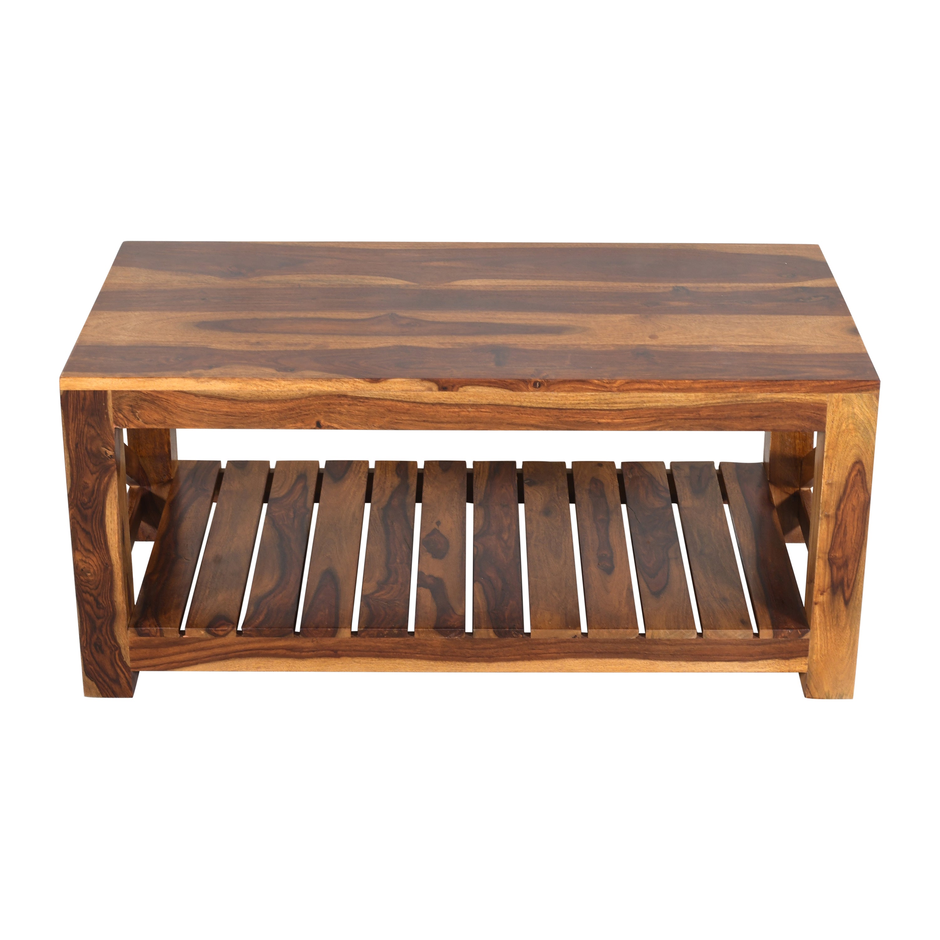 Solid Wood Coffee Table with Open Shelf Storage
