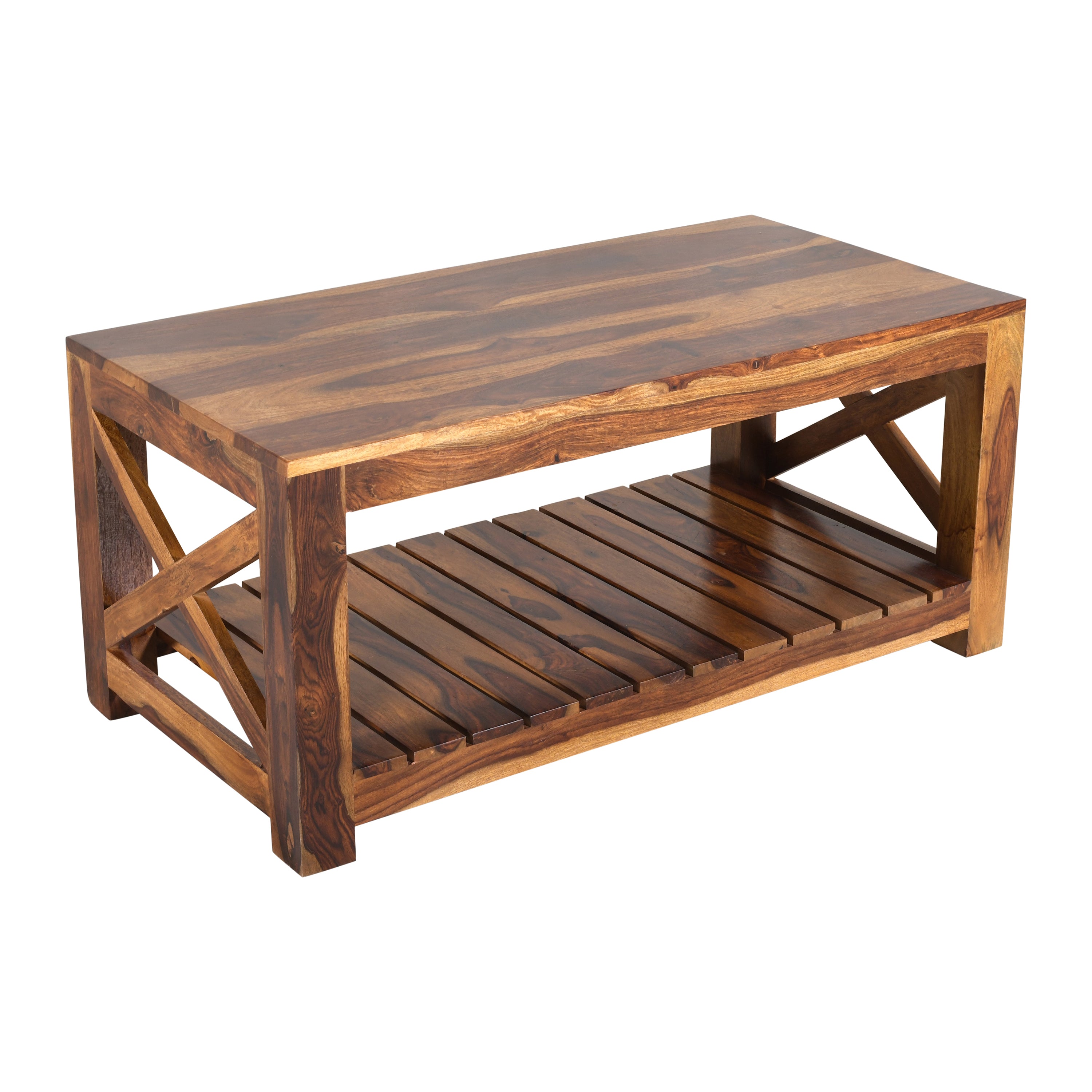 Solid Wood Coffee Table with Open Shelf Storage