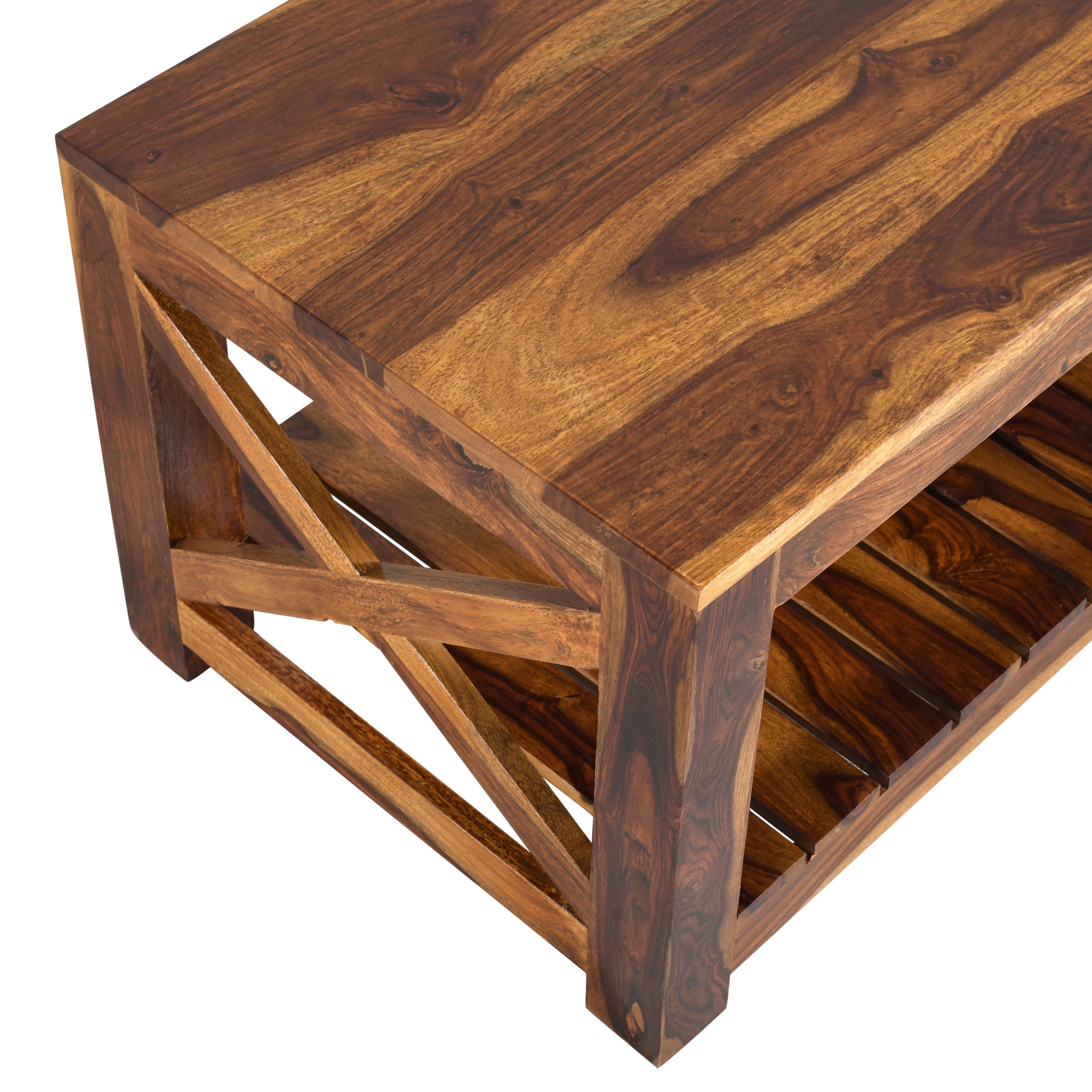 Solid Wood Coffee Table with Open Shelf Storage