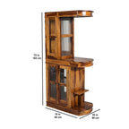 Solid Sheesham Wood Bar Counter with Glass Doors & Open Shelves
