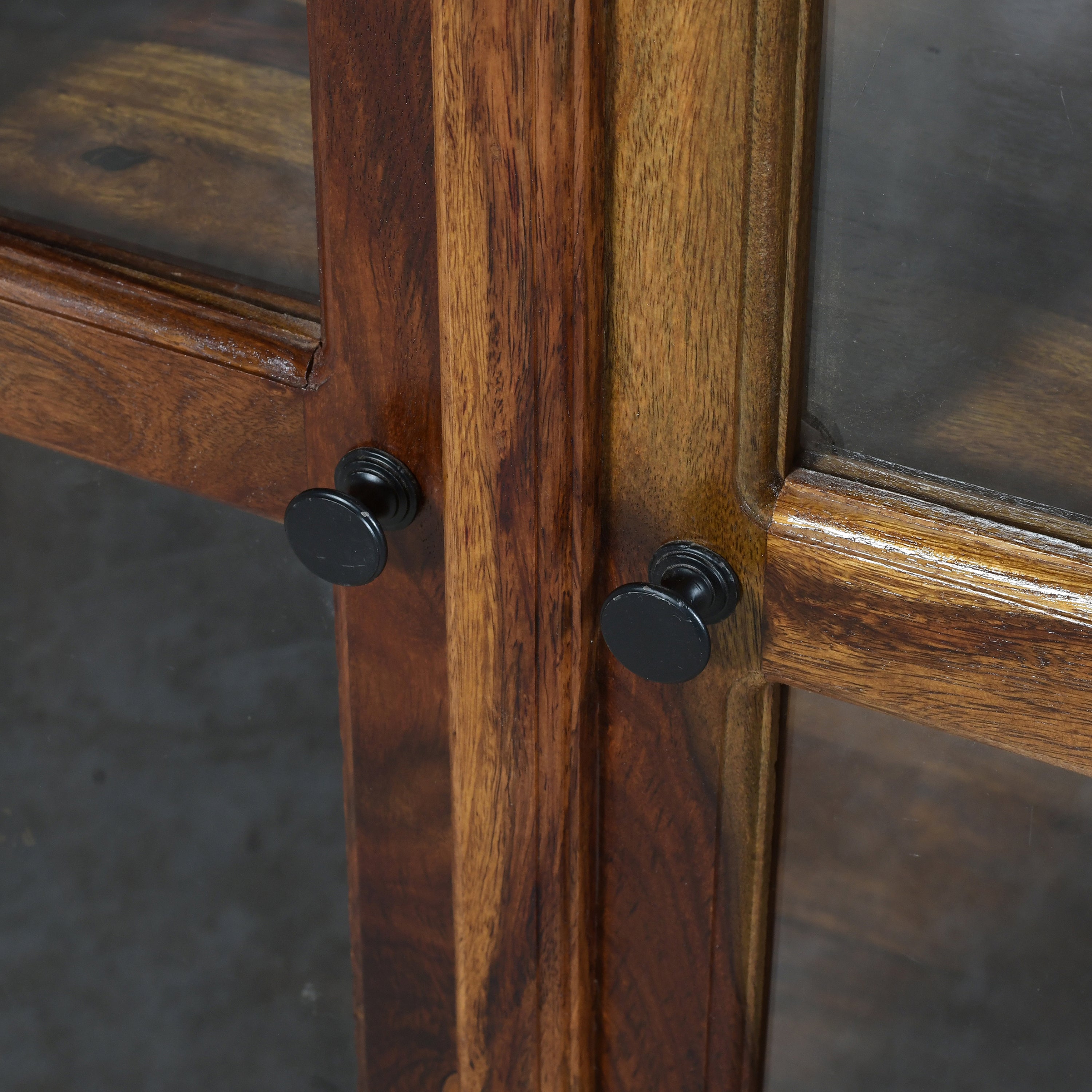 Solid Sheesham Wood Bar Cabinet with Glass Doors & Open Shelves