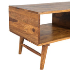 Solid Wood Coffee Table with Cane Drawer & Open Storage
