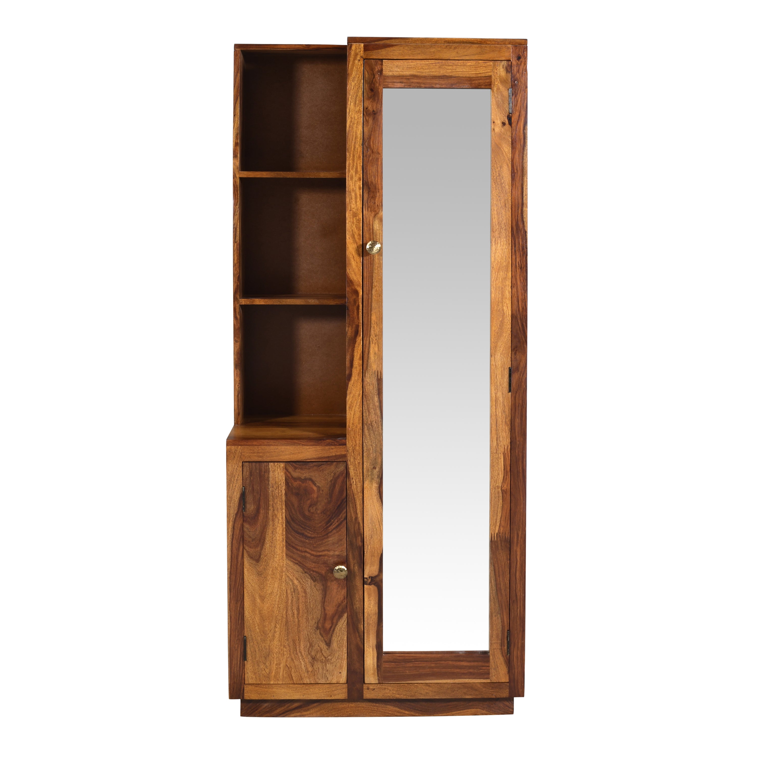 Solid Wood Dressing Table with Full-Length Mirror & Storage Shelves