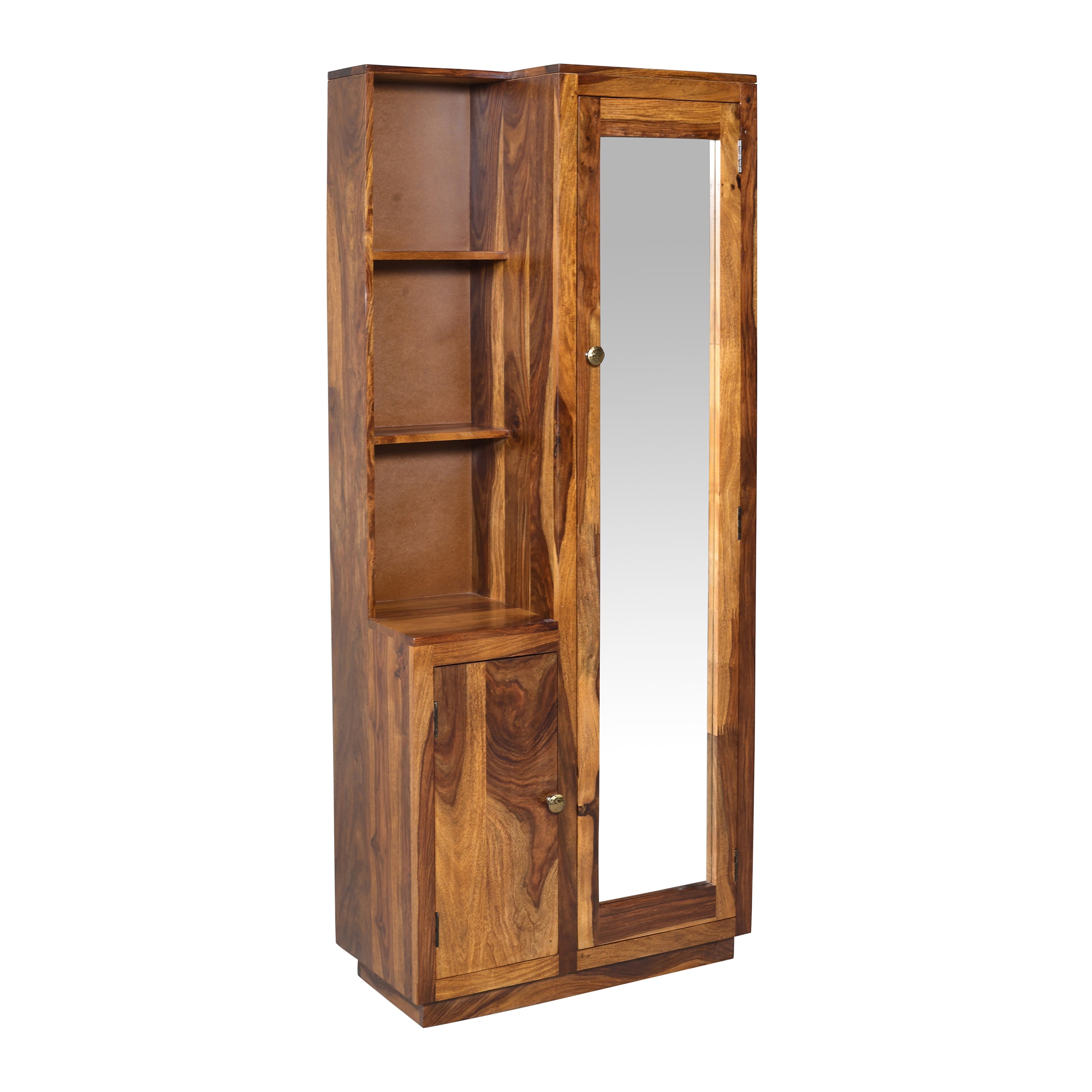 Solid Wood Dressing Table with Full-Length Mirror & Storage Shelves