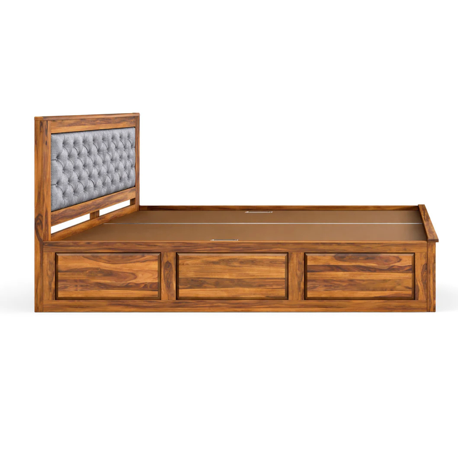 Head Cushion Solid Sheesham Wood Bed with Upholstered Cushion Headboard (HONEY FINISH)