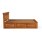 Classic Solid Sheesham Wood Bed with Traditional Carved Headboard Design and Drawer Storage