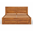 Wood Raw Solid Sheesham Wood Bed with Drawer Storage Design (HONEY FINISH)