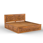 Pyramid Solid Sheesham Wood Bed with Pyramid Carved Headboard