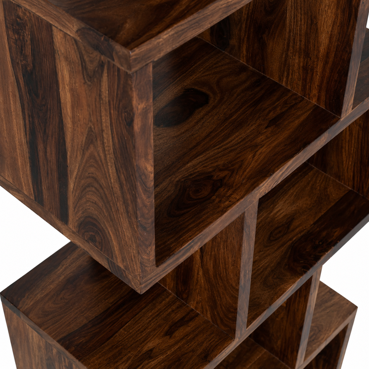 Solid Wood Zigzag Display Shelf – Modern Open Storage Bookcase