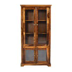 Solid Sheesham Wood Display Cabinet with Glass & Ribbed Panel Doors