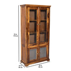 Solid Sheesham Wood Display Cabinet with Glass & Ribbed Panel Doors