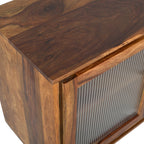 Solid Wood TV Unit with Carved Drawers & Glass Door Storage