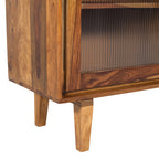 Solid Wood TV Unit with Carved Drawers & Glass Door Storage
