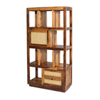 Book shelf rattan Solid Sheesham Wood Open Bookshelf with Cane Door & Drawers