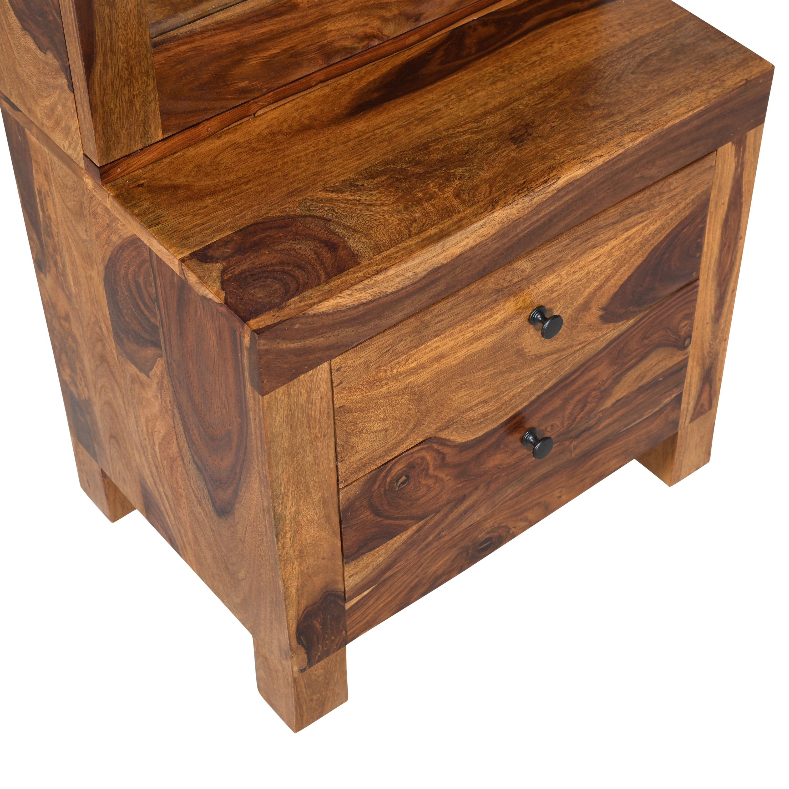 Solid Sheesham Wood Dressing Table with Mirror & 2 Drawer Storage – Natural Finish