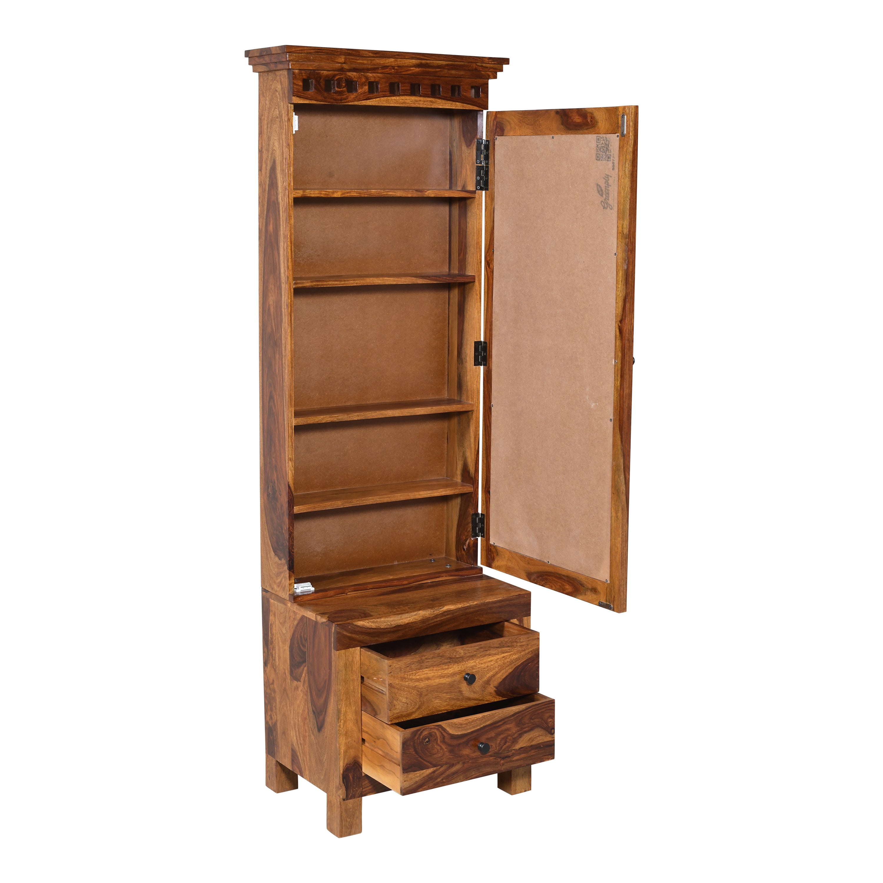 Solid Sheesham Wood Dressing Table with Mirror & 2 Drawer Storage – Natural Finish