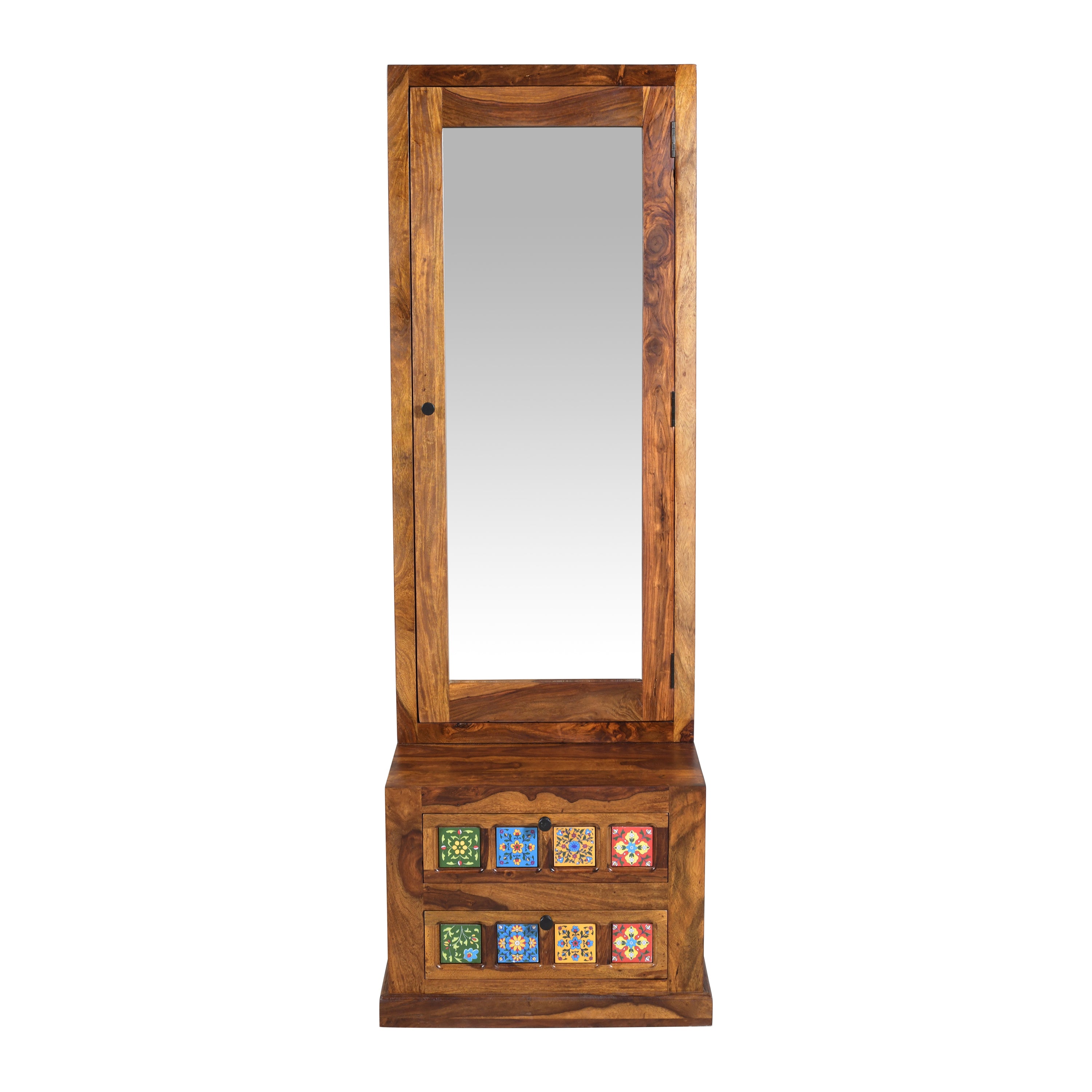 Solid Sheesham Wood Dressing Table with Mirror, Drawer Storage & Cabinet