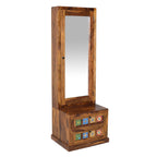 Siramika Solid Sheesham Wood Dressing Table with Mirror, Ceramic Tiles Fitted Drawer Storage