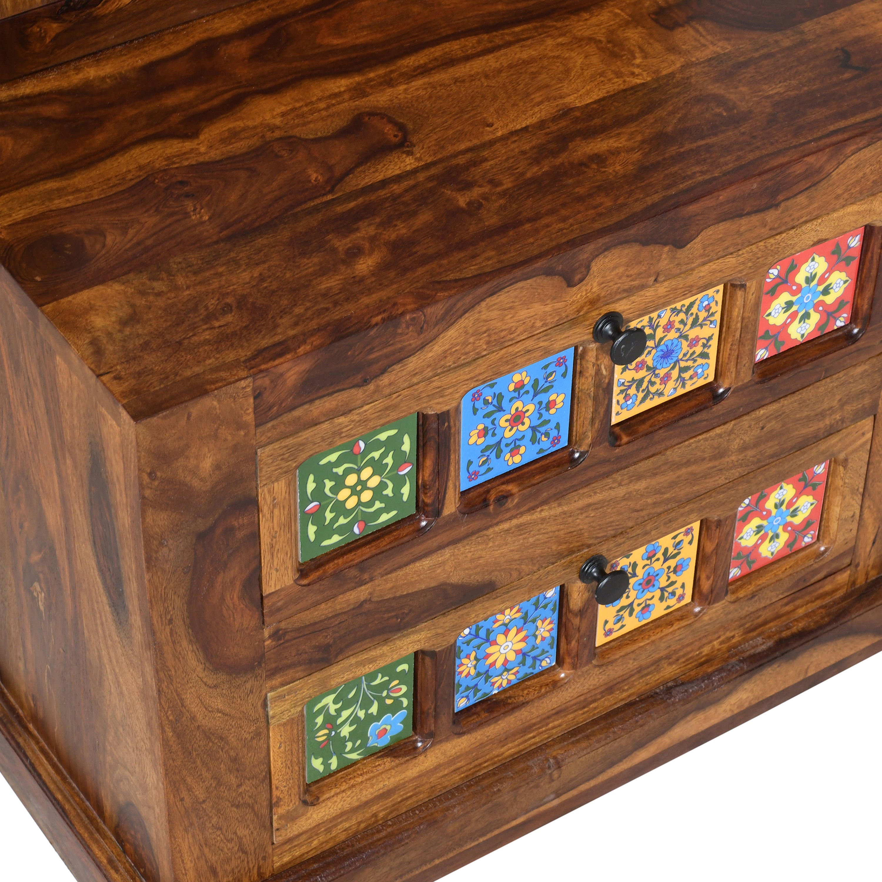 Solid Sheesham Wood Dressing Table with Mirror, Drawer Storage & Cabinet