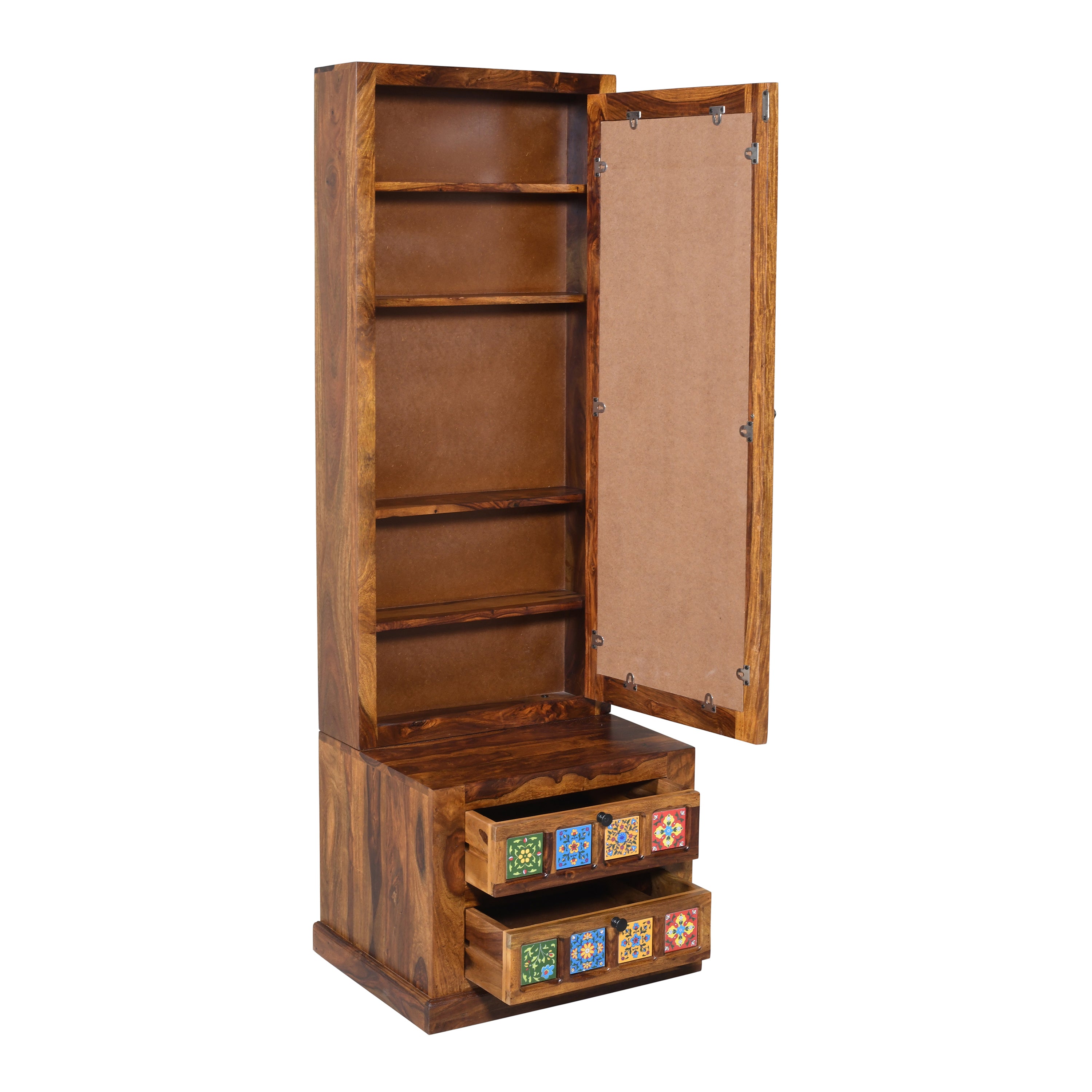 Solid Sheesham Wood Dressing Table with Mirror, Drawer Storage & Cabinet