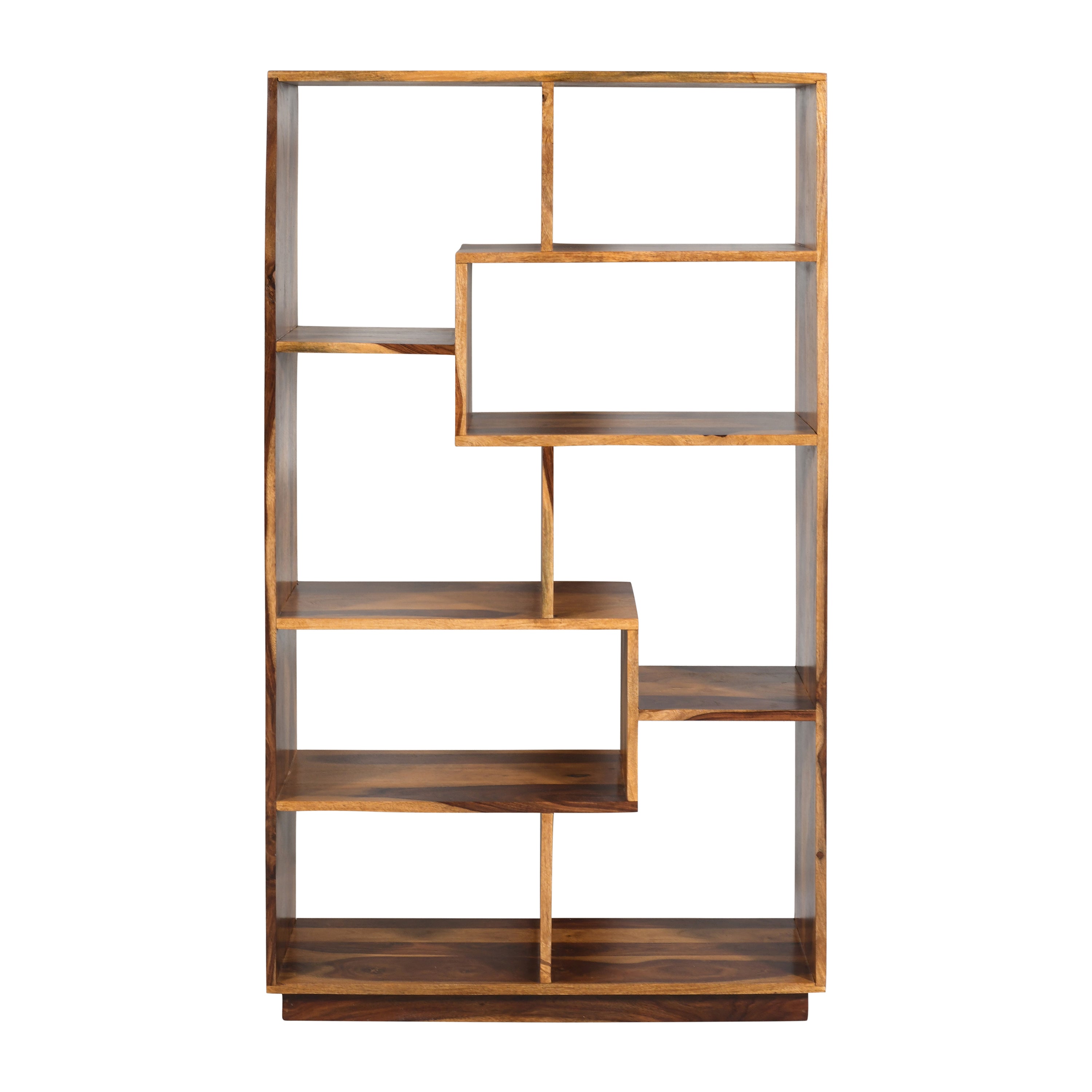 Solid Wood Open Bookshelf with Geometric Shelves