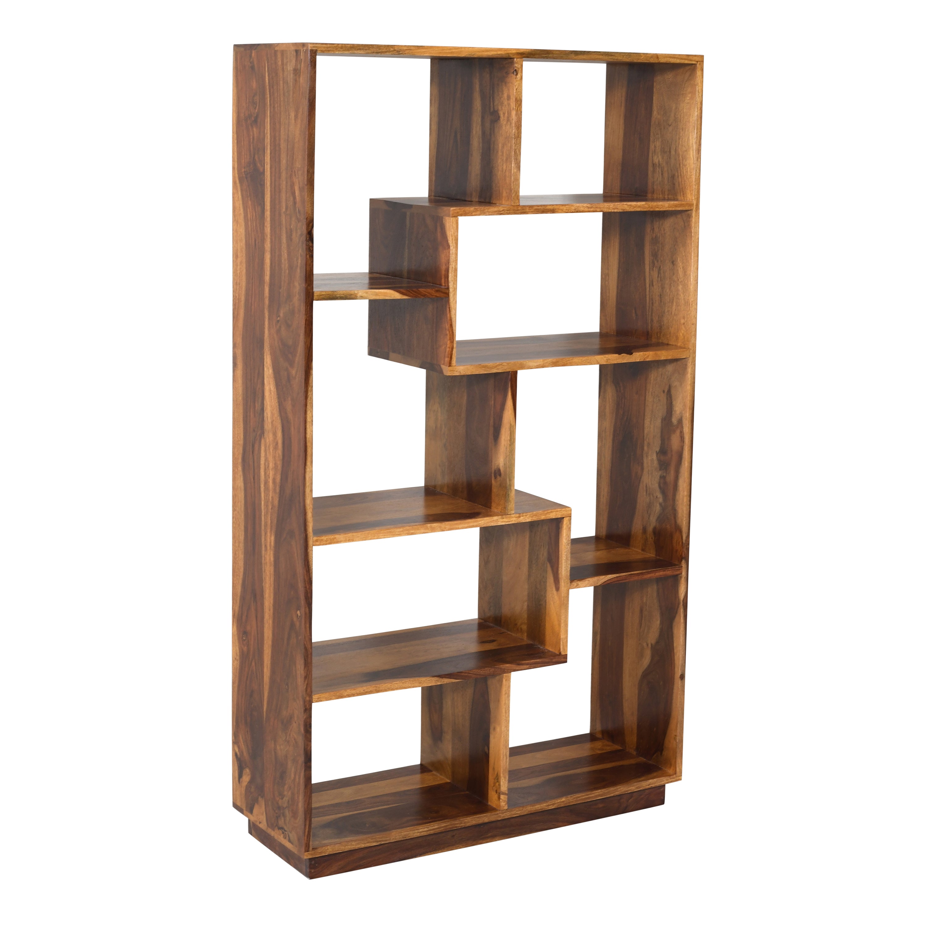 Solid Wood Open Bookshelf with Geometric Shelves