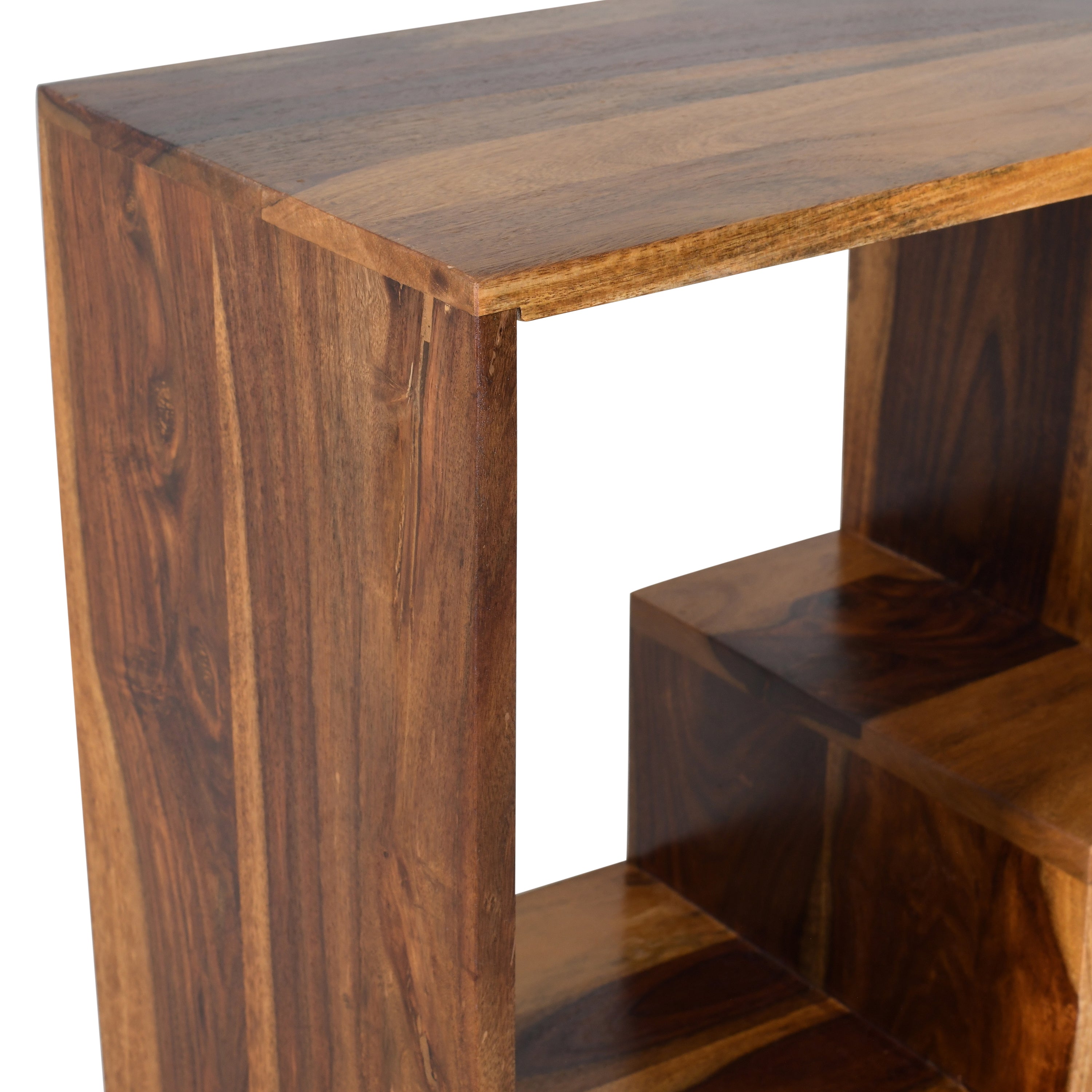 Solid Wood Open Bookshelf with Geometric Shelves