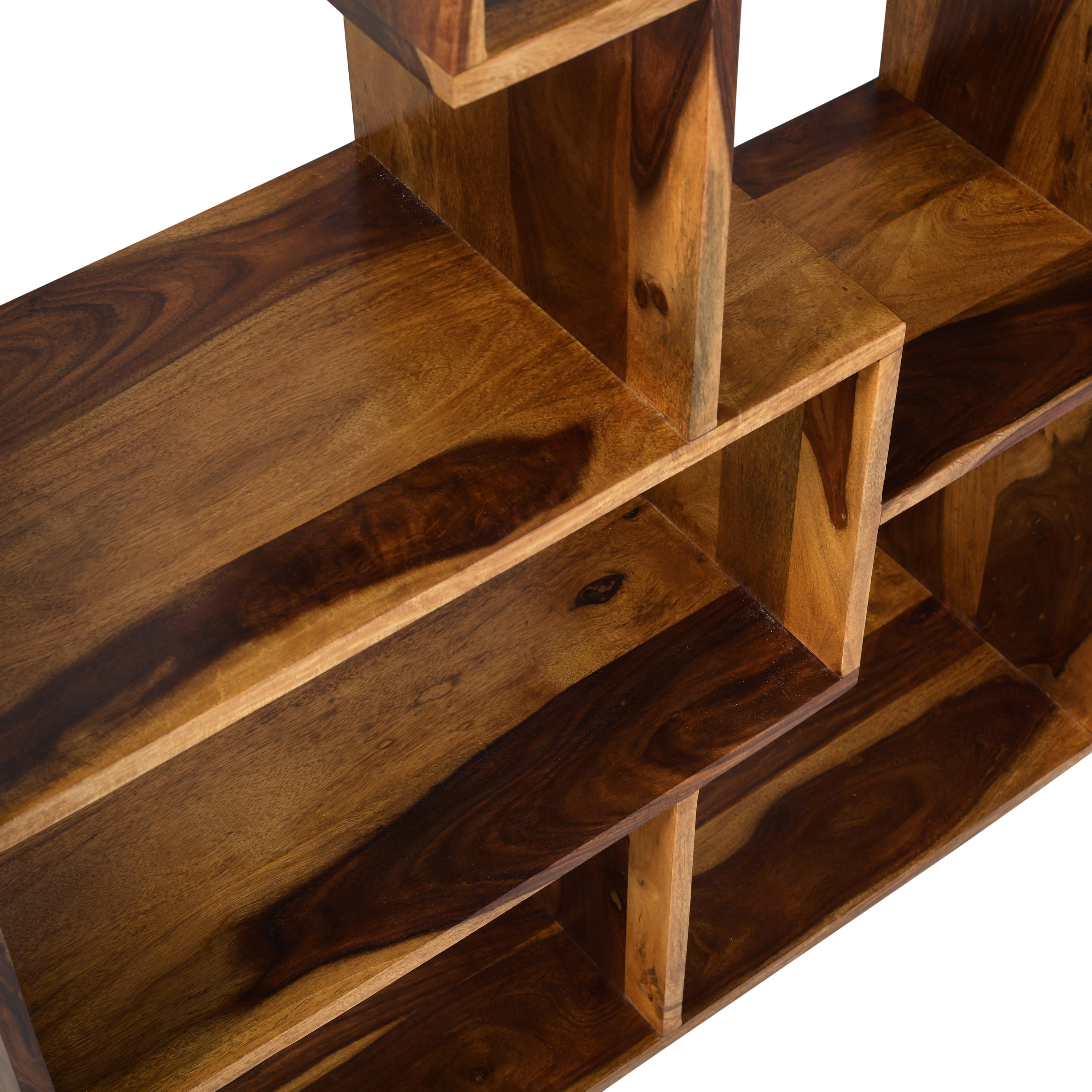 Solid Wood Open Bookshelf with Geometric Shelves
