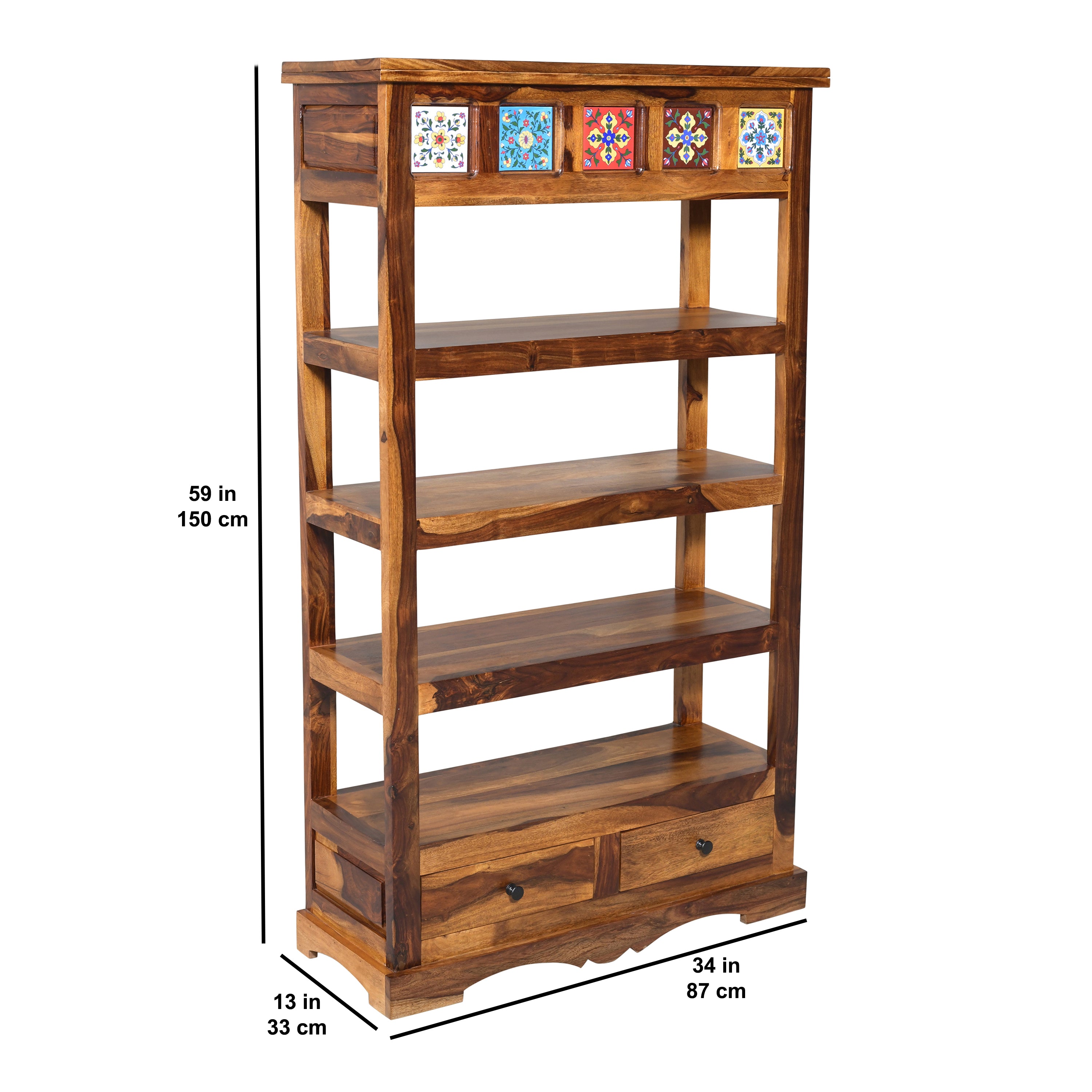 Boho Siramika Book Shelf sheesham wood book shelf with ceramica tile