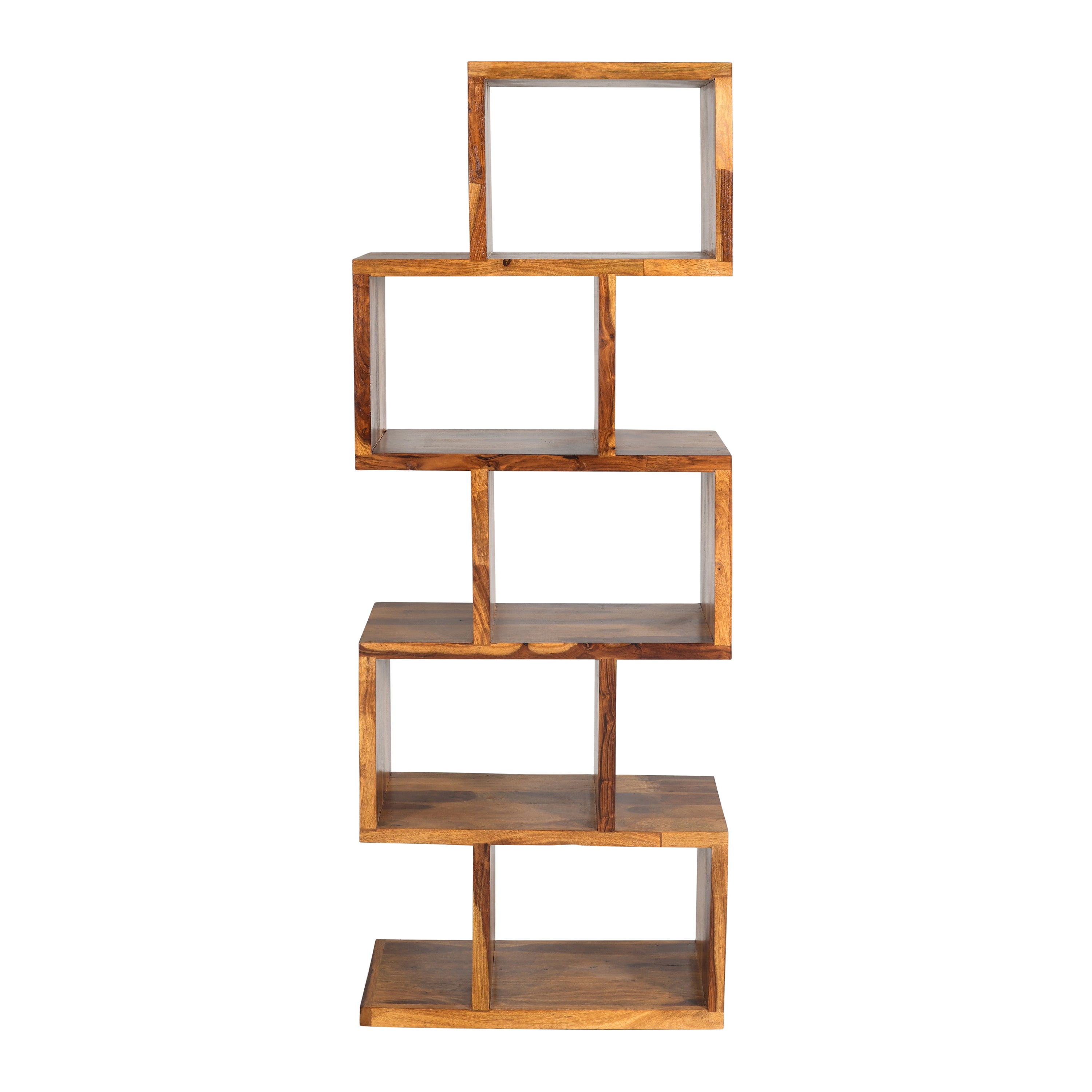 Solid Wood Zigzag Display Shelf – Modern Open Storage Bookcase in Natural Finish