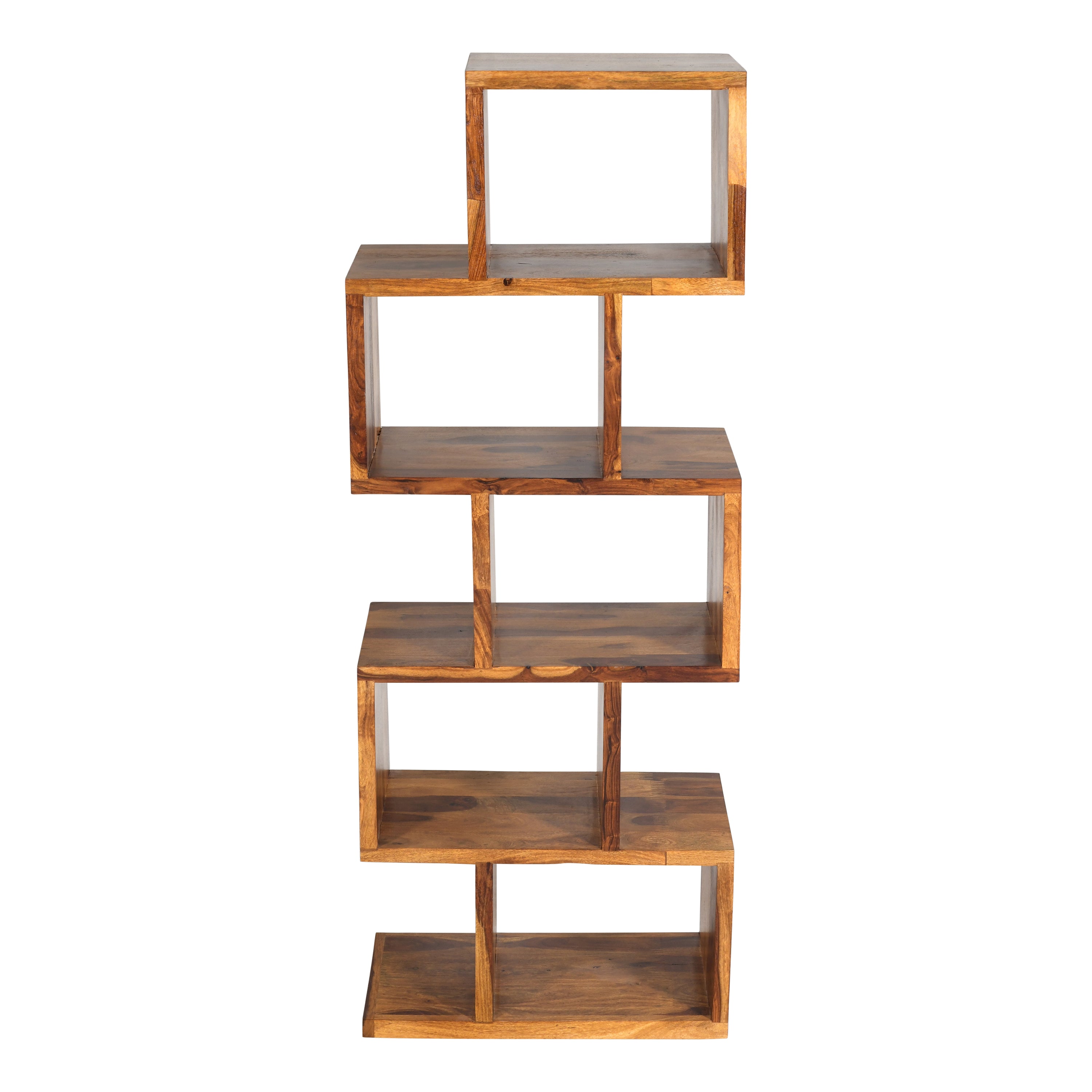 Solid Wood Zigzag Display Shelf – Modern Open Storage Bookcase in Natural Finish