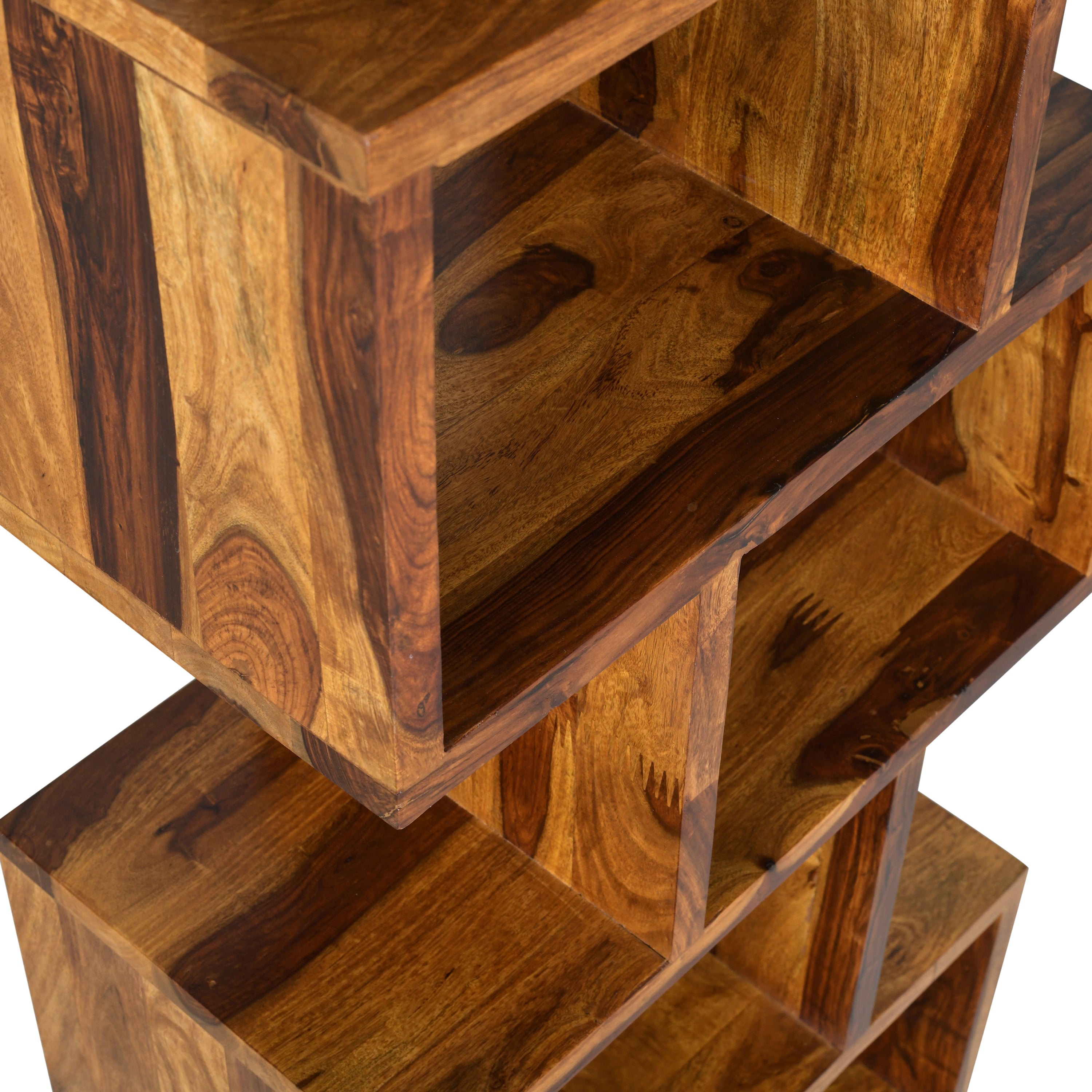 Solid Wood Zigzag Display Shelf – Modern Open Storage Bookcase in Natural Finish