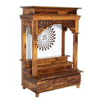 Solid Wood Mandir / Home Temple with Om Carving & Storage Drawers