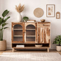 Solid Wood Sideboard Cabinet with Glass Doors & Drawer