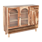 Solid Wood Sideboard Cabinet with Glass Doors & Drawer