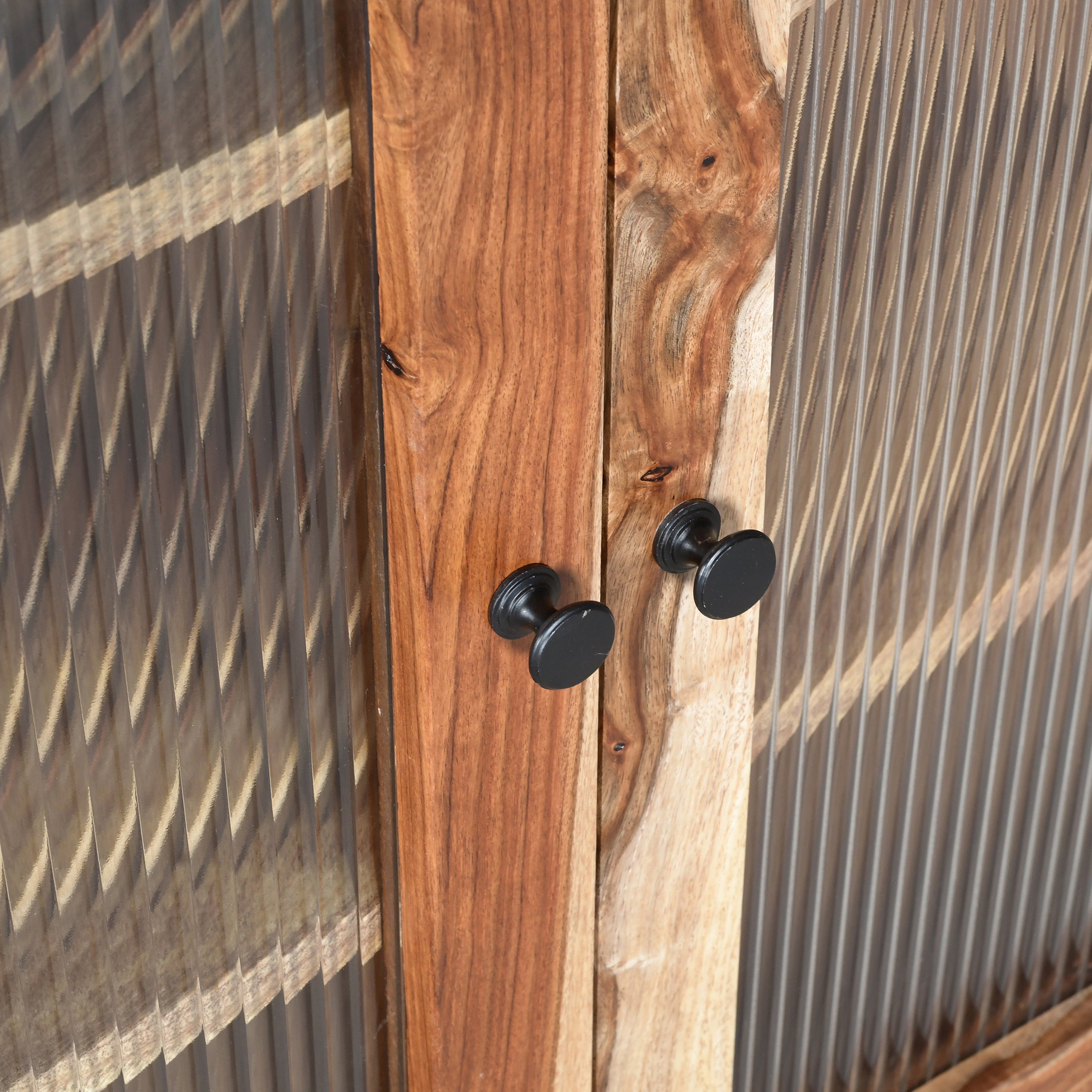 Solid Wood Sideboard Cabinet with Glass Doors & Drawer