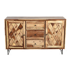 Solid Wood Sideboard with Geometric Panel Doors, Drawers & Storage