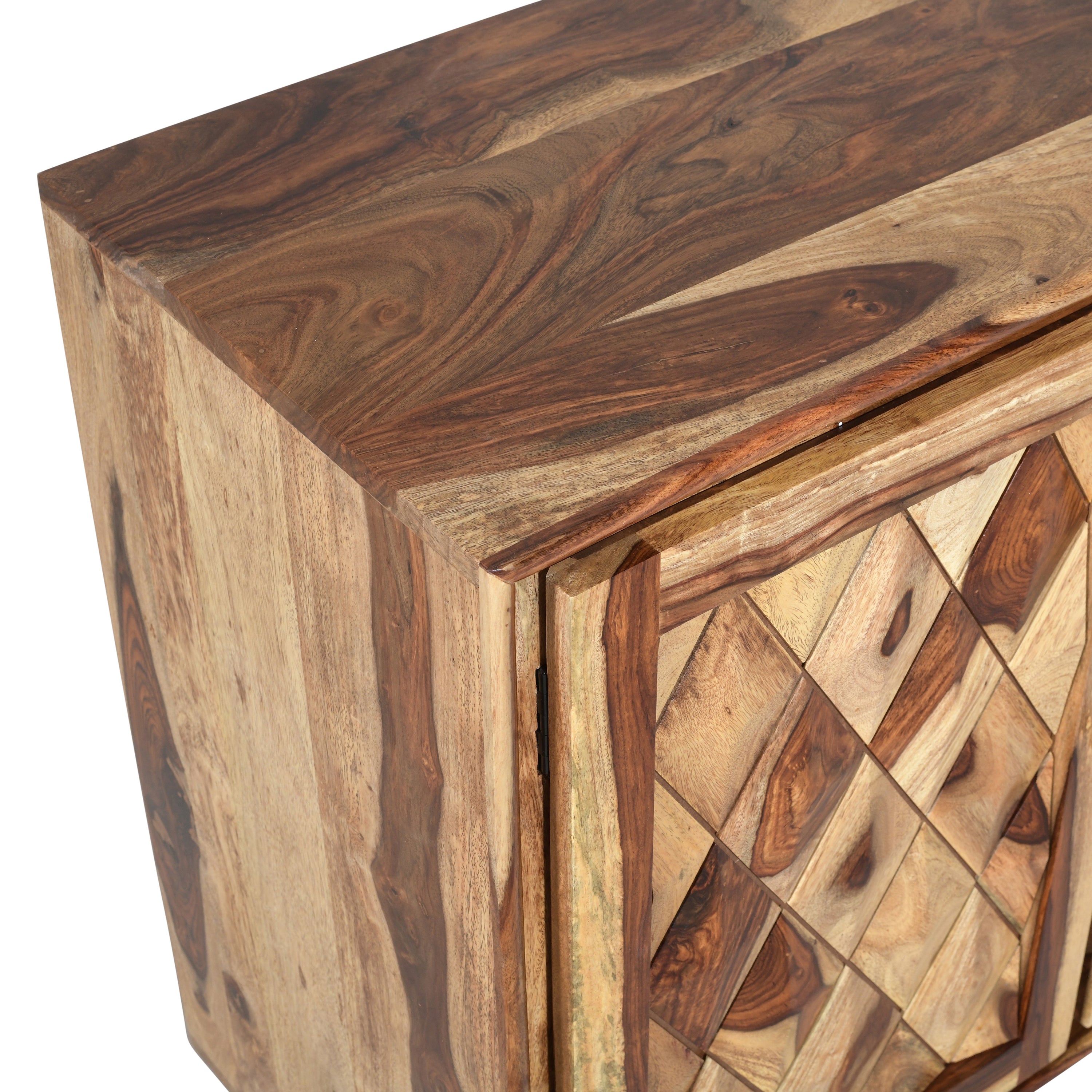 Solid Wood Sideboard with Geometric Panel Doors, Drawers & Storage